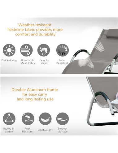 Outsunny Ergonomic Lounger Chair Portable Armchair with Removable Headrest Pillow for Garden Patio Outside All Aluminium Frame K