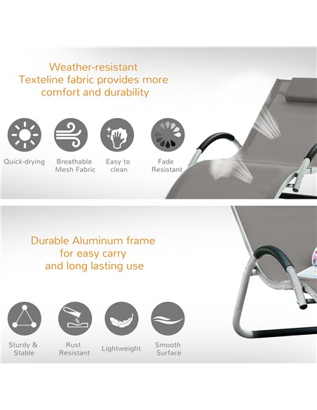 Outsunny Ergonomic Lounger Chair Portable Armchair with Removable Headrest Pillow for Garden Patio Outside All Aluminium Frame K - pic 46252 | FastDaddyshop