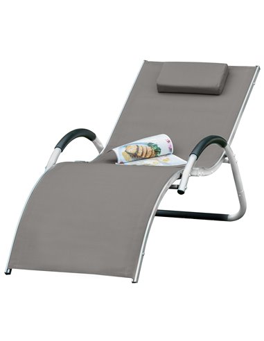 Outsunny Ergonomic Lounger Chair Portable Armchair with Removable Headrest Pillow for Garden Patio Outside All Aluminium Frame K