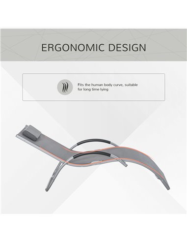 Outsunny Ergonomic Lounger Chair Portable Armchair with Removable Headrest Pillow for Garden Patio Outside All Aluminium Frame D