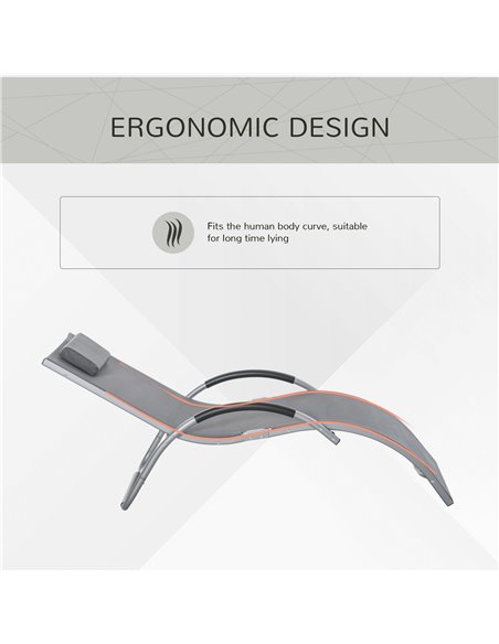 Outsunny Ergonomic Lounger Chair Portable Armchair with Removable Headrest Pillow for Garden Patio Outside All Aluminium Frame D - pic 46267 | FastDaddyshop