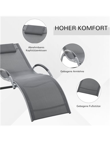 Outsunny Ergonomic Lounger Chair Portable Armchair with Removable Headrest Pillow for Garden Patio Outside All Aluminium Frame D