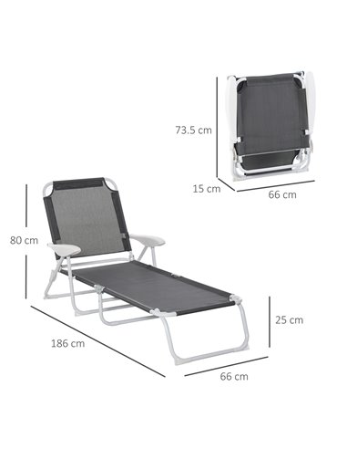 Outsunny Reclining Lounge Chair with 4-Level Adjustable Backrest Folding Sun Beach Lounger for Patio Garden Grey 84B-438CG
