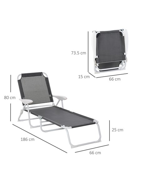 Outsunny Reclining Lounge Chair with 4-Level Adjustable Backrest Folding Sun Beach Lounger for Patio Garden Grey 84B-438CG - pic 46275 | FastDaddyshop