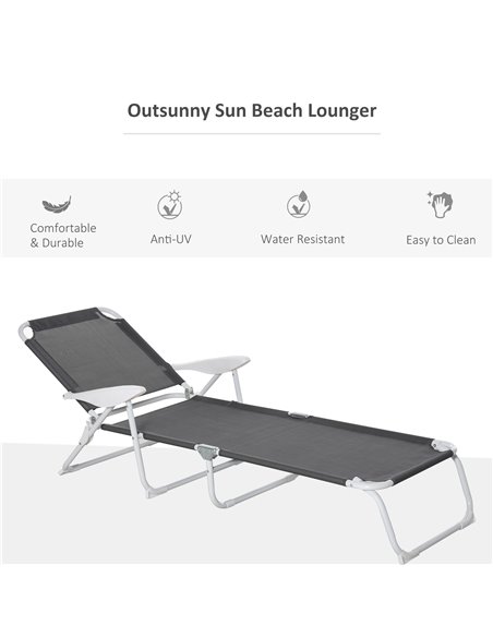 Outsunny Reclining Lounge Chair with 4-Level Adjustable Backrest Folding Sun Beach Lounger for Patio Garden Grey 84B-438CG - pic 46276 | FastDaddyshop