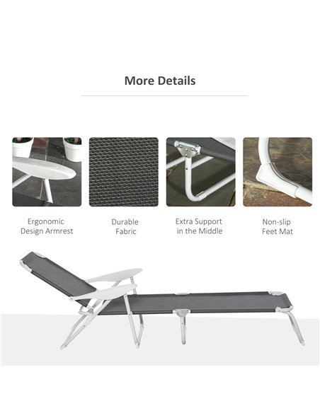 Outsunny Reclining Lounge Chair with 4-Level Adjustable Backrest Folding Sun Beach Lounger for Patio Garden Grey 84B-438CG - pic 46277 | FastDaddyshop
