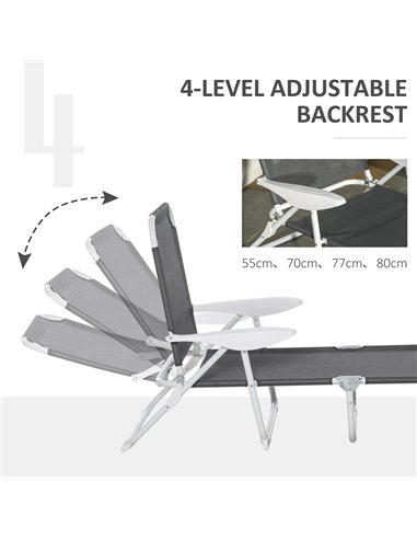 Outsunny Reclining Lounge Chair with 4-Level Adjustable Backrest Folding Sun Beach Lounger for Patio Garden Grey 84B-438CG