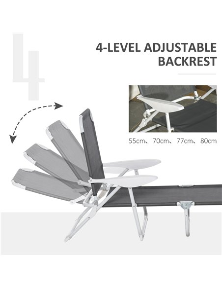 Outsunny Reclining Lounge Chair with 4-Level Adjustable Backrest Folding Sun Beach Lounger for Patio Garden Grey 84B-438CG - pic 46279 | FastDaddyshop