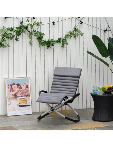Outsunny Orbital Rocking Chair Folding Lounger Anti-drop with Mat Removable Design 2 in 1 145x74x86cm Black Grey 84A-159 - pic 46283 | FastDaddyshop
