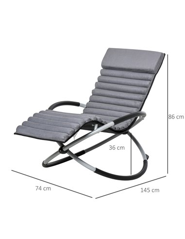 Outsunny Orbital Rocking Chair Folding Lounger Anti-drop with Mat Removable Design 2 in 1 145x74x86cm Black Grey 84A-159