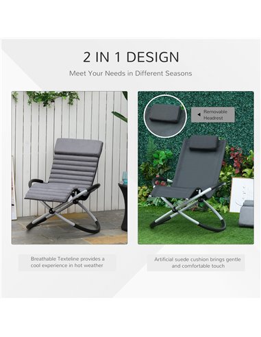 Outsunny Orbital Rocking Chair Folding Lounger Anti-drop with Mat Removable Design 2 in 1 145x74x86cm Black Grey 84A-159