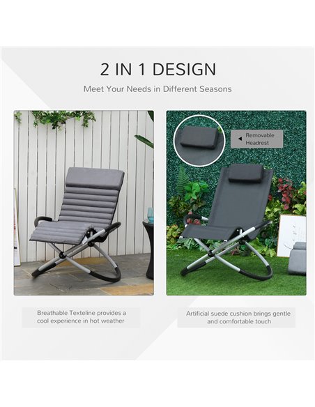 Outsunny Orbital Rocking Chair Folding Lounger Anti-drop with Mat Removable Design 2 in 1 145x74x86cm Black Grey 84A-159 - pic 46285 | FastDaddyshop