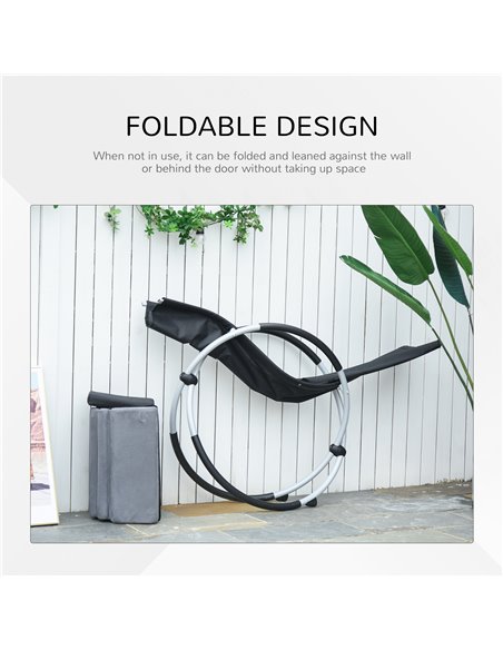Outsunny Orbital Rocking Chair Folding Lounger Anti-drop with Mat Removable Design 2 in 1 145x74x86cm Black Grey 84A-159 - pic 46287 | FastDaddyshop