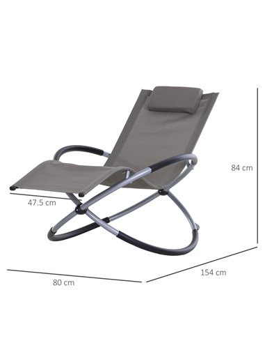 Outsunny Outdoor Orbital Lounger Zero Gravity Patio Chaise Foldable Rocking Chair w/ Pillow Grey 84A-079GY