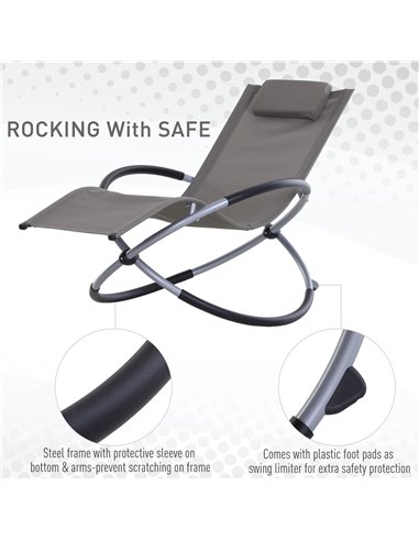 Outsunny Outdoor Orbital Lounger Zero Gravity Patio Chaise Foldable Rocking Chair w/ Pillow Grey 84A-079GY