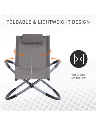 Outsunny Outdoor Orbital Lounger Zero Gravity Patio Chaise Foldable Rocking Chair w/ Pillow Grey 84A-079GY