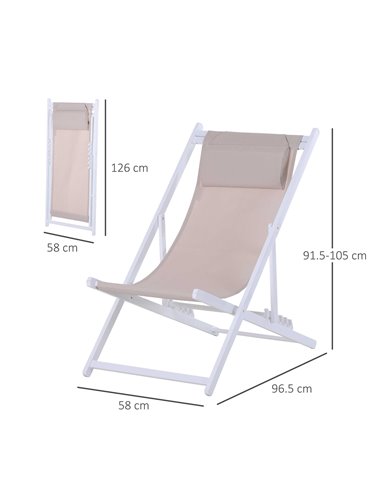 Outsunny Set of 2 Folding Garden Beach Deck Chairs, White 84B-342WT