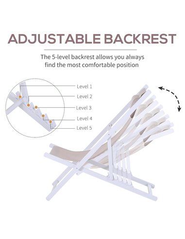 Outsunny Set of 2 Folding Garden Beach Deck Chairs Deckchairs Seaside Folding Garden Patio Lounger, White 84B-342WT