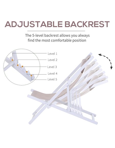 Outsunny Set of 2 Folding Garden Beach Deck Chairs Deckchairs Seaside Folding Garden Patio Lounger, White 84B-342WT - pic 46306 | FastDaddyshop