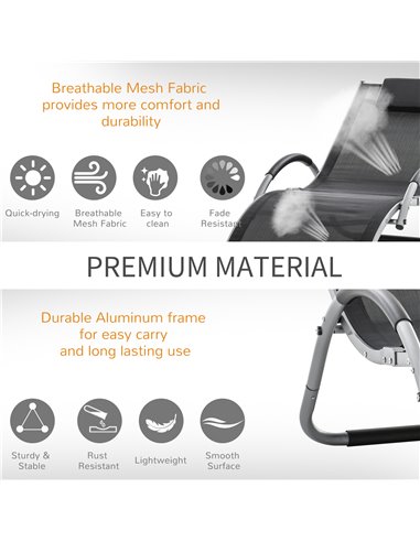 Outsunny Ergonomic Lounger Chair Portable Armchair with Removable Headrest Pillow for Garden Patio Outside All Aluminium Frame B