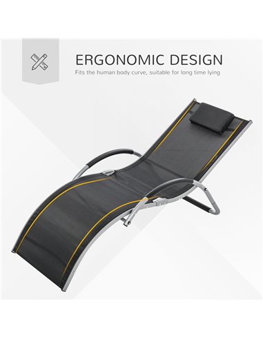 Outsunny Ergonomic Lounger Chair Portable Armchair with Removable Headrest Pillow for Garden Patio Outside All Aluminium Frame B