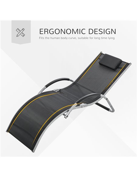 Outsunny Ergonomic Lounger Chair Portable Armchair with Removable Headrest Pillow for Garden Patio Outside All Aluminium Frame B - pic 46323 | FastDaddyshop