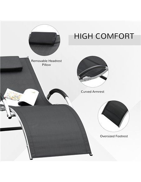 Outsunny Ergonomic Lounger Chair Portable Armchair with Removable Headrest Pillow for Garden Patio Outside All Aluminium Frame B - pic 46324 | FastDaddyshop