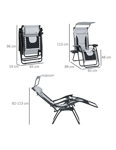 Outsunny Zero Gravity Folding Lounger Chair, Grey 84B-781V70