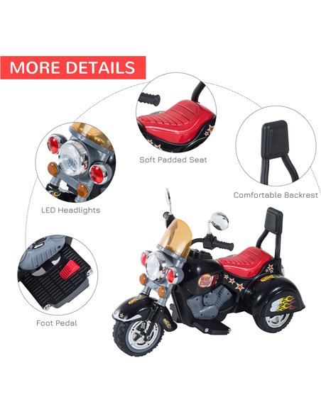HOMCOM Kids Electric Motorbike 6V Children Ride On Motorcycle Battery Powered Toy w/ Lights Sound for 3-6 Years Old Black - pic 4633 | FastDaddyshop