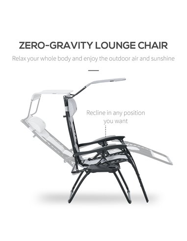 Outsunny Zero Gravity Lounger Chair, Folding Reclining Patio Chair with Shade Cover, Cup Holder and Headrest for Poolside, Campi