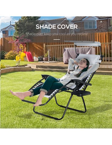 Outsunny Zero Gravity Lounger Chair, Folding Reclining Patio Chair with Shade Cover, Cup Holder and Headrest for Poolside, Campi