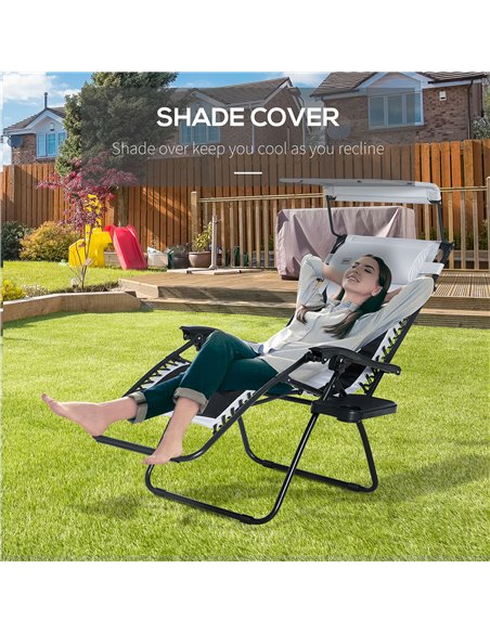 Outsunny Zero Gravity Lounger Chair, Folding Reclining Patio Chair with Shade Cover, Cup Holder and Headrest for Poolside, Campi - pic 46332 | FastDaddyshop