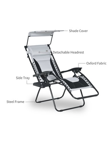 Outsunny Zero Gravity Lounger Chair, Folding Reclining Patio Chair with Shade Cover, Cup Holder and Headrest for Poolside, Campi