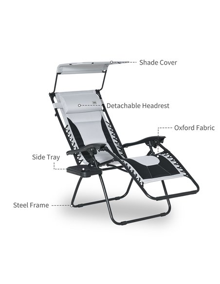 Outsunny Zero Gravity Lounger Chair, Folding Reclining Patio Chair with Shade Cover, Cup Holder and Headrest for Poolside, Campi - pic 46334 | FastDaddyshop