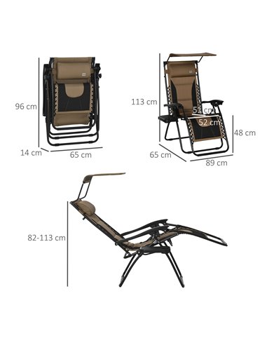 Outsunny Zero Gravity Folding Lounger Chair, Brown 84B-781V70CF