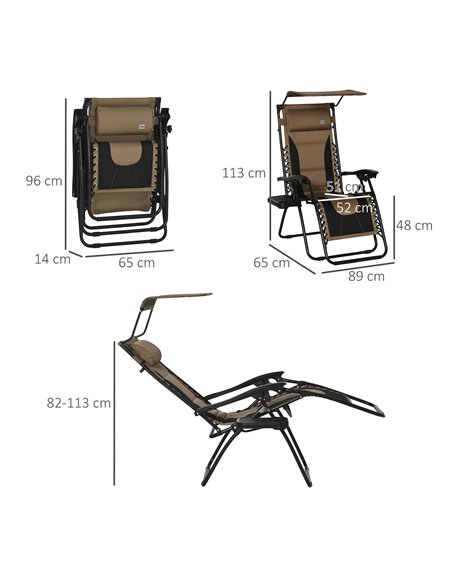 Outsunny Zero Gravity Folding Lounger Chair, Brown 84B-781V70CF - pic 46338 | FastDaddyshop