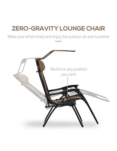 Outsunny Zero Gravity Lounger Chair, Folding Reclining Patio Chair with Shade Cover, Cup Holder and Headrest for Poolside, Campi