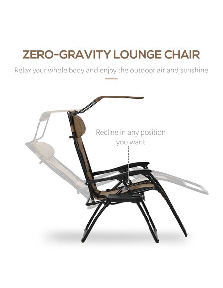 Outsunny Zero Gravity Lounger Chair, Folding Reclining Patio Chair with Shade Cover, Cup Holder and Headrest for Poolside, Campi - pic 46339 | FastDaddyshop