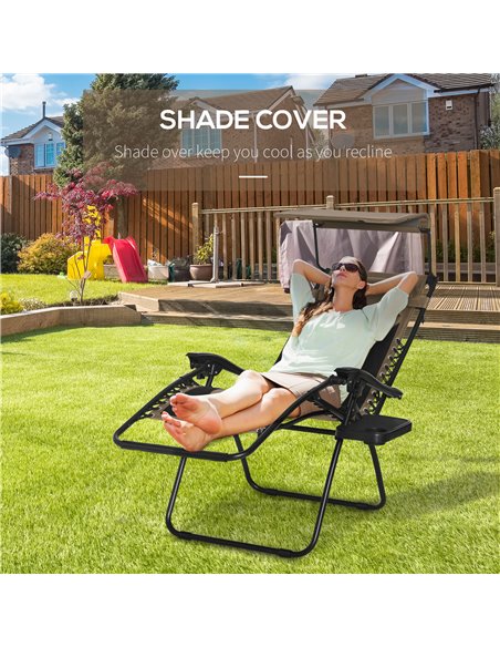 Outsunny Zero Gravity Lounger Chair, Folding Reclining Patio Chair with Shade Cover, Cup Holder and Headrest for Poolside, Campi - pic 46341 | FastDaddyshop