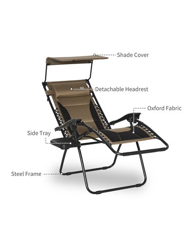 Outsunny Zero Gravity Lounger Chair, Folding Reclining Patio Chair with Shade Cover, Cup Holder and Headrest for Poolside, Campi