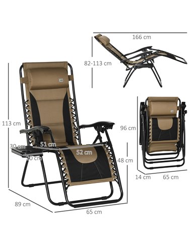 Outsunny Zero Gravity Chair, Folding Recliner, Patio Lounger, Coffee 84B-769V70CF