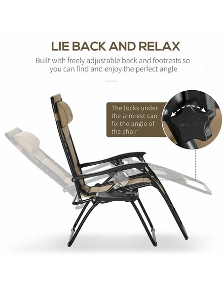 Outsunny Zero Gravity Chair, Folding Recliner, Patio Lounger with Cup Holder, Adjustable Backrest, Padded Pillow for Outdoor, Pa - pic 46348 | FastDaddyshop