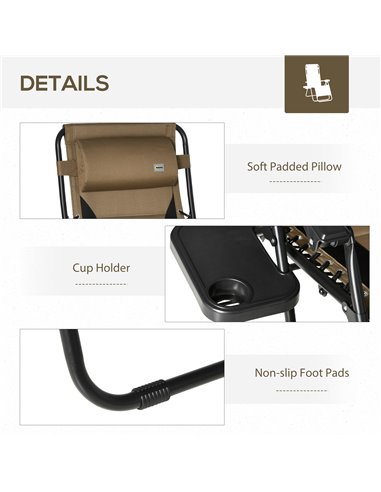 Outsunny Zero Gravity Chair, Folding Recliner, Patio Lounger with Cup Holder, Adjustable Backrest, Padded Pillow for Outdoor, Pa