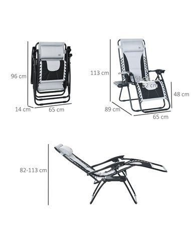 Outsunny Zero Gravity Chair, Folding Recliner, Patio Lounger, Light Grey 84B-769V70LG