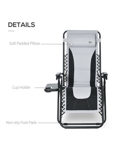 Outsunny Zero Gravity Chair, Folding Recliner, Patio Lounger with Cup Holder, Adjustable Backrest, Padded Pillow for Outdoor, Pa