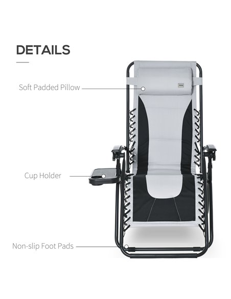 Outsunny Zero Gravity Chair, Folding Recliner, Patio Lounger with Cup Holder, Adjustable Backrest, Padded Pillow for Outdoor, Pa - pic 46360 | FastDaddyshop