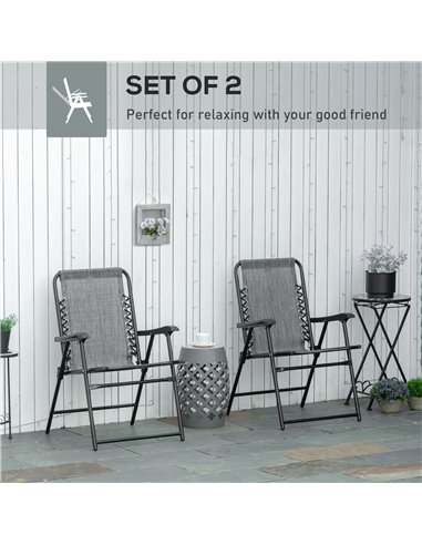 Outsunny 2 Pieces Foldable Chair Set, Outdoor Portable Loungers for Camping Pool Beach Deck, Lawn Chairs with Armrest Steel Fram