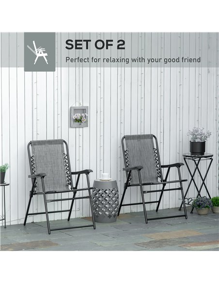 Outsunny 2 Pieces Foldable Chair Set, Outdoor Portable Loungers for Camping Pool Beach Deck, Lawn Chairs with Armrest Steel Fram - pic 46366 | FastDaddyshop