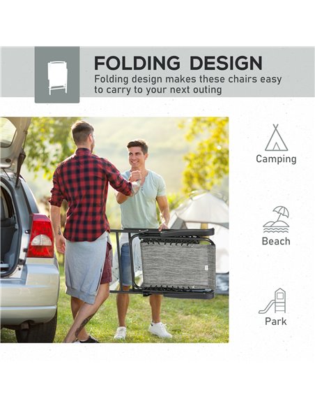 Outsunny 2 Pieces Foldable Chair Set, Outdoor Portable Loungers for Camping Pool Beach Deck, Lawn Chairs with Armrest Steel Fram - pic 46367 | FastDaddyshop