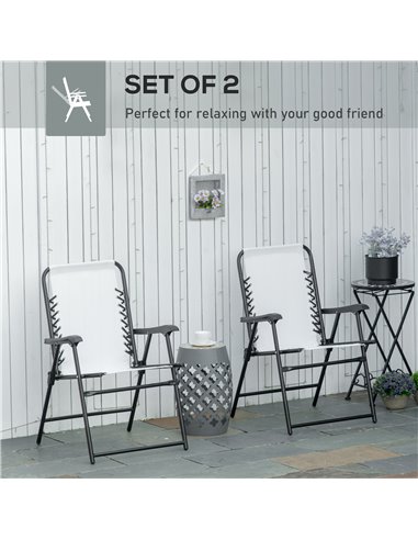 Outsunny 2 Pieces Patio Folding Chair Set, Outdoor Portable Loungers for Camping Pool Beach Deck, Lawn Chairs with Armrest Steel